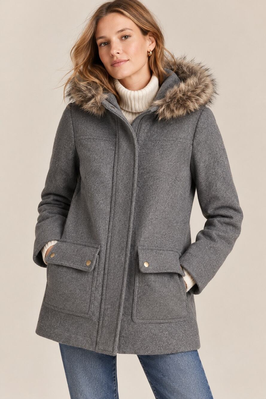 J.Crew Mercantile Vail Parka Wool Blend Faux Fur Hood Coat Gray Size 2